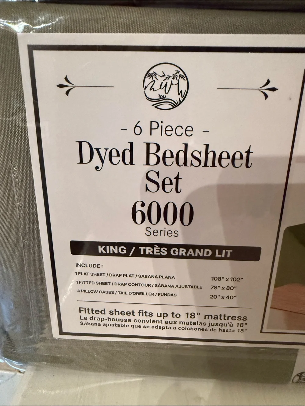 King 6 Piece Bedsheet Set - Olive Green NWT
